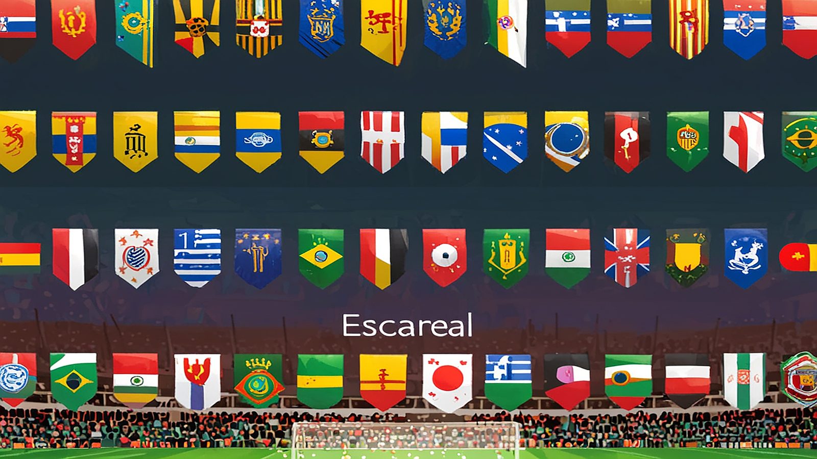 Grid of national team crests and jersey colour blocks on a dark background
